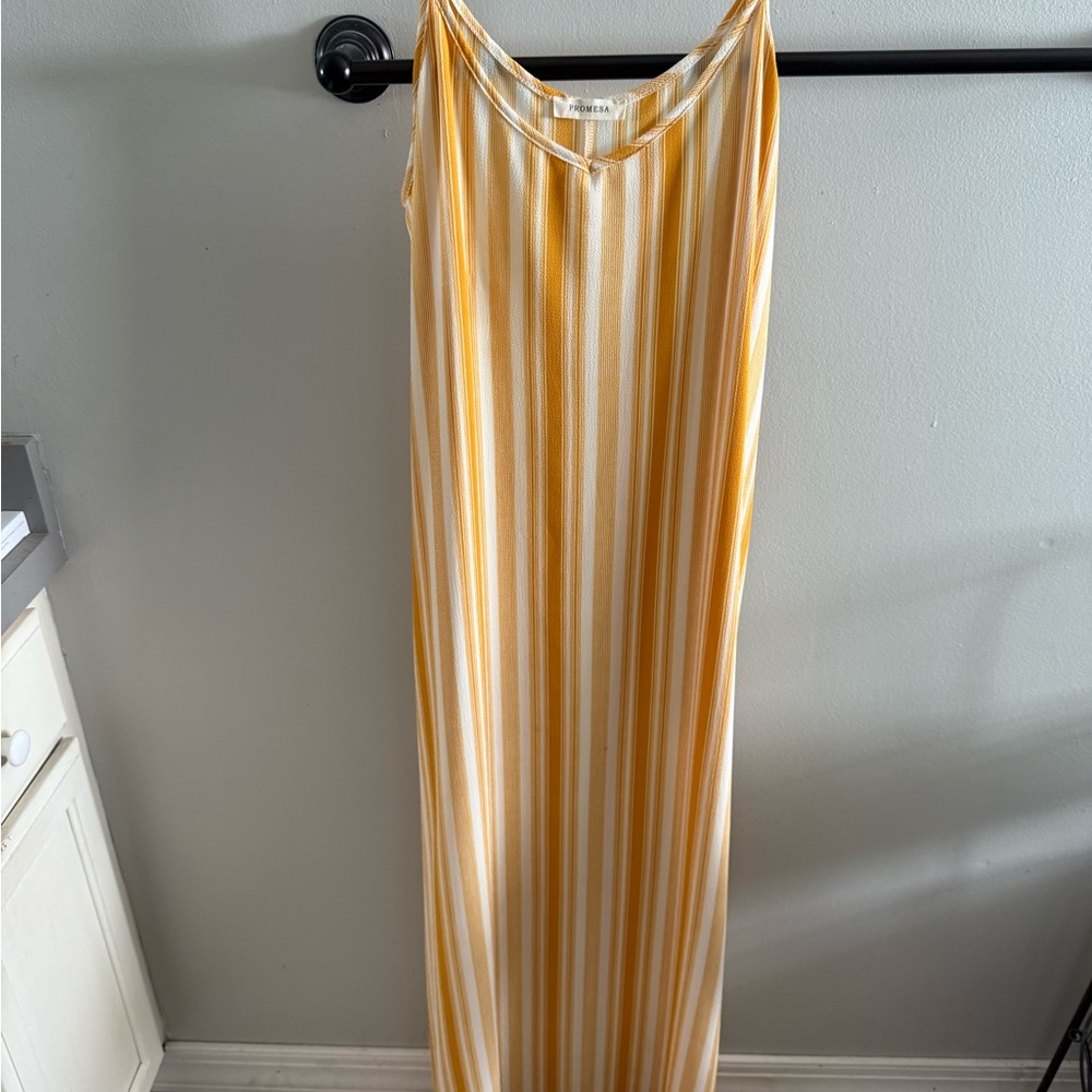 Promesa Mustard and Cream Striped Dress